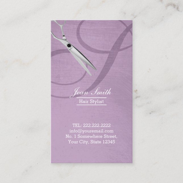 Tarjeta De Visita Moderno estilo violeta de escritura monograma Hair (Anverso)