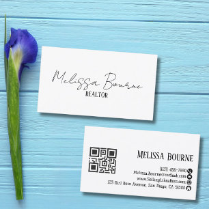 Tarjeta De Visita Moderno Estiloso Código QR Profesional Blanco Negr