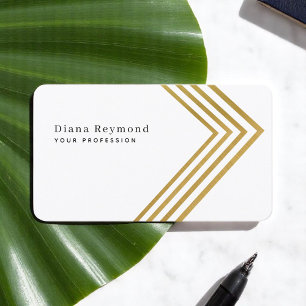 Tarjeta De Visita Moderno Faux Gold Angle Stripes White