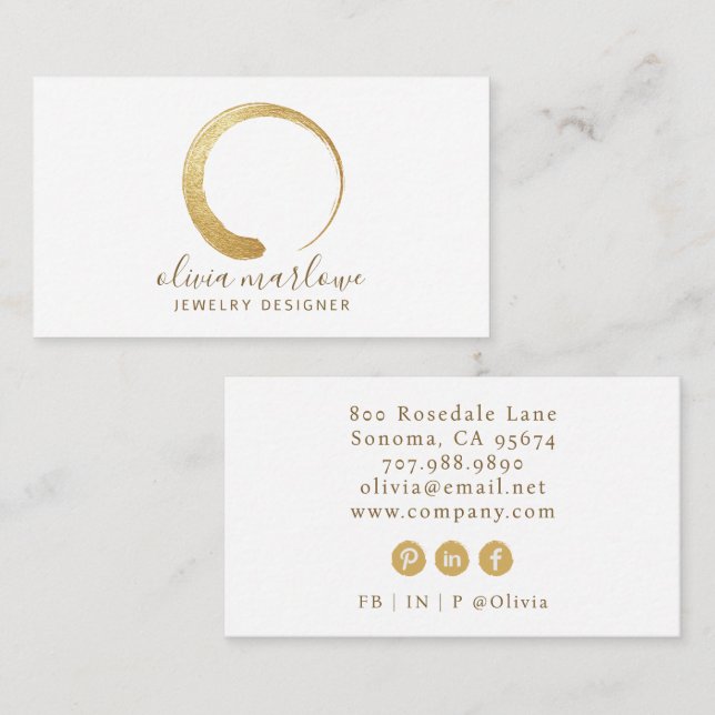 Tarjeta De Visita Moderno Faux Gold Circle Logo Jewelry Designer (Anverso / Reverso)
