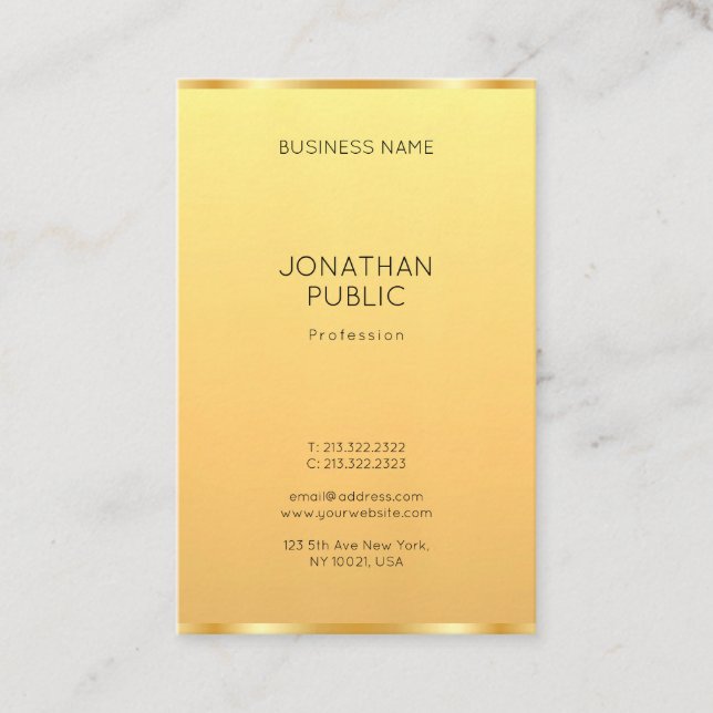 Tarjeta De Visita Moderno Faux Gold Elegant Simple Template (Anverso)