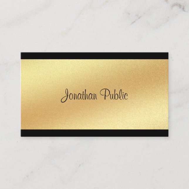 Tarjeta De Visita Moderno Faux Gold Hand Script Textos Caligrafía de (Anverso)