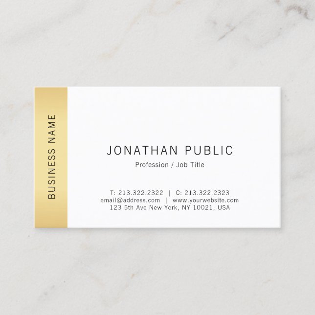 Tarjeta De Visita Moderno Faux Gold Simple Template Profesional (Anverso)