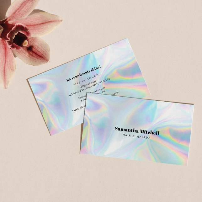 Tarjeta De Visita Moderno Faux Holographic Salon Beautician Makeup (Subido por el creador)