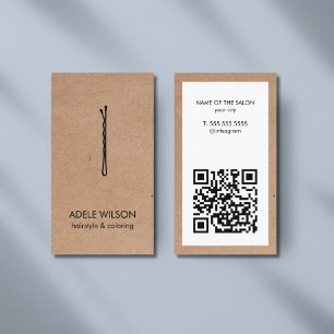 Tarjeta De Visita Moderno Faux Kraft White QR Código Salon Pin