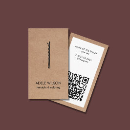 Tarjeta De Visita Moderno Faux Kraft White QR Código Salon Pin