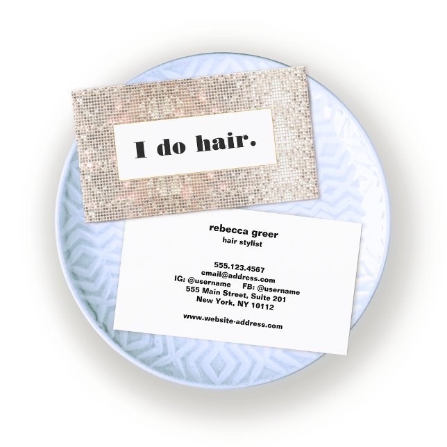 Tarjeta De Visita Moderno Faux Silver Sequins Hair Stylist Salon (Subido por el creador)