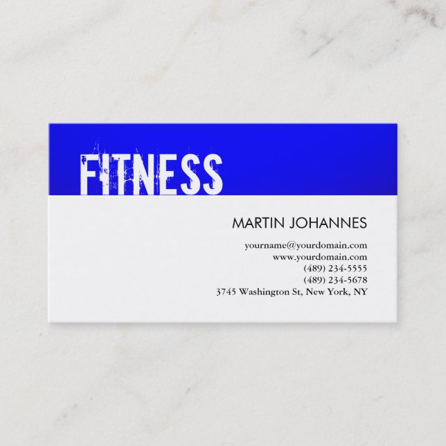Tarjeta De Visita Moderno Fitness Sport Blue White Business Card (Anverso)