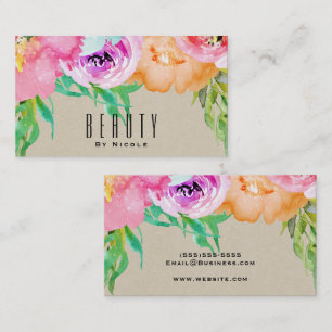 Tarjeta De Visita Moderno Floral Brillante Marrón Kraft Glam Chic Ca