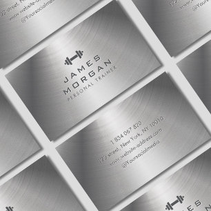 Tarjeta De Visita Moderno formador de fitness Dumbbell Textura Metal