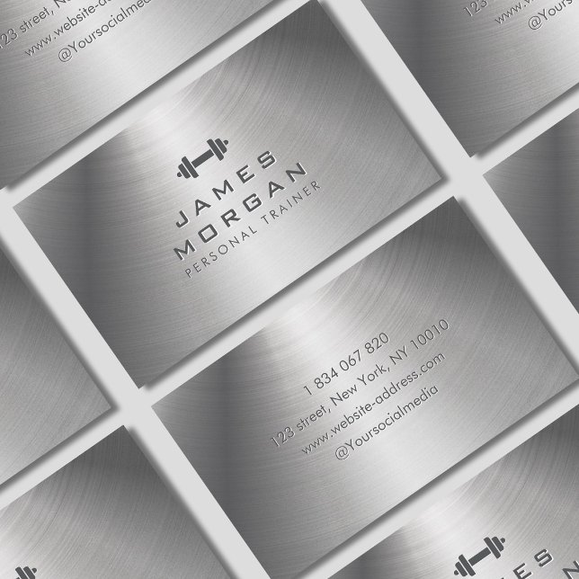 Tarjeta De Visita Moderno formador de fitness Dumbbell Textura Metal (Subido por el creador)