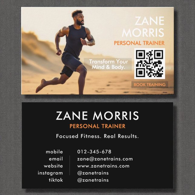 Tarjeta De Visita Moderno formador de fitness Foto Código QR (Subido por el creador)