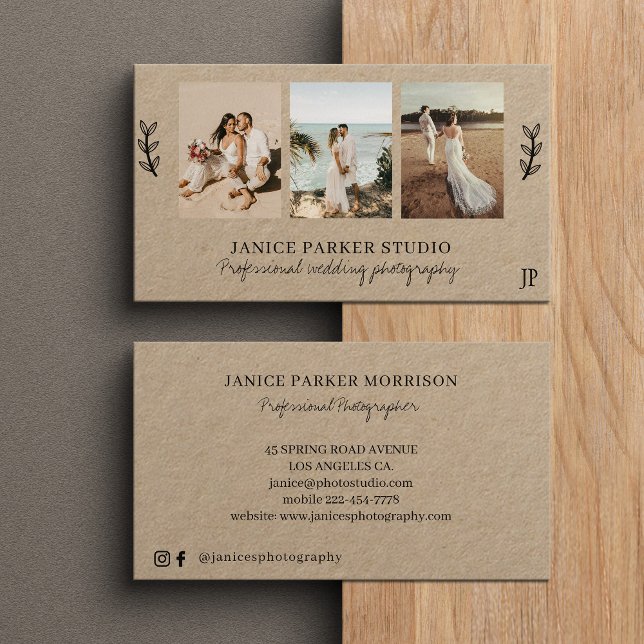 Tarjeta De Visita Moderno fotógrafo de 3 collages de fotos boda kraf (Subido por el creador)