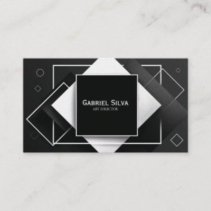 Tarjeta De Visita Moderno Geométrico Texturizado Blanco y Negro