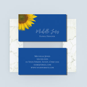 Tarjeta De Visita Moderno Girasol Elegante Azul Botánico