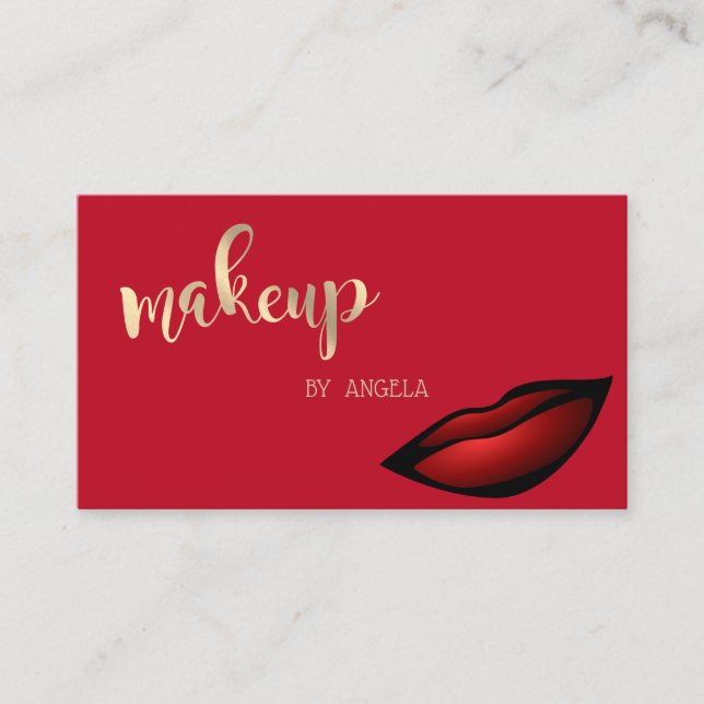 Tarjeta De Visita Moderno Girly Elegante Rojo, Labios Purpurinoso (Anverso)