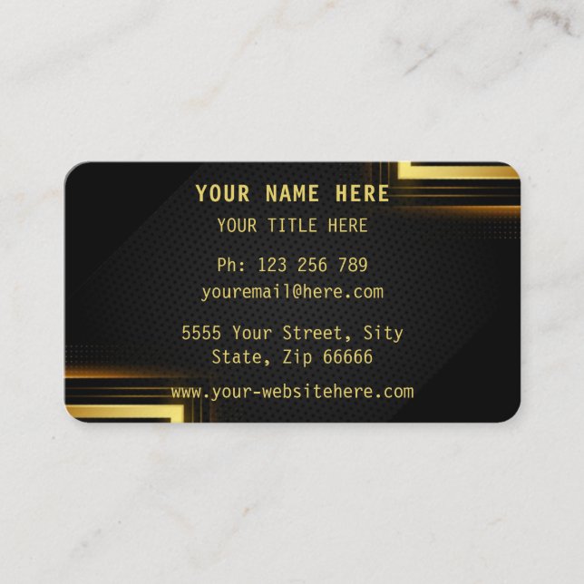Tarjeta De Visita Moderno Gold Black Design Your Business Card (Anverso)