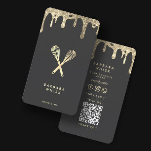 Tarjeta De Visita Moderno Gold Drip Whisk Bakery Chef Caterer