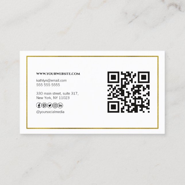 Tarjeta De Visita Moderno Gold Geométrico QR Code Profesional (Reverso)