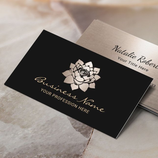 Tarjeta De Visita Moderno Gold Lotus Flor Black Salon & SPA (Subido por el creador)