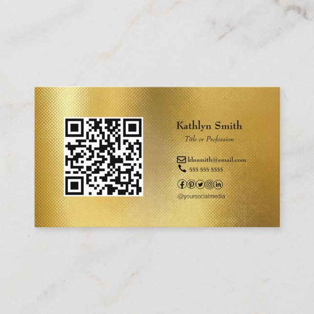Tarjeta De Visita Moderno Gold Photo QR Code Profesional (Anverso)