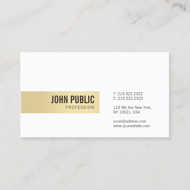 Tarjeta De Visita Moderno Gold White Simple Template Profesional (Anverso)