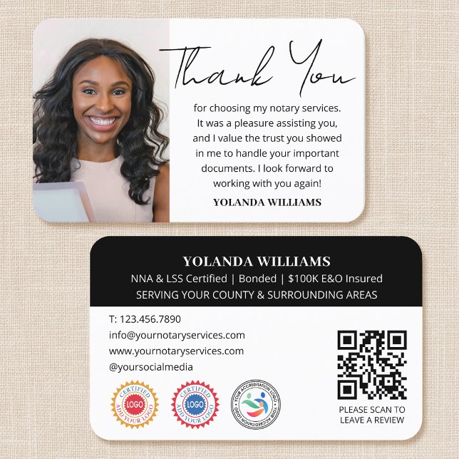 Tarjeta De Visita Moderno Gracias Notario Foto Pública Código QR Neg (Subido por el creador)
