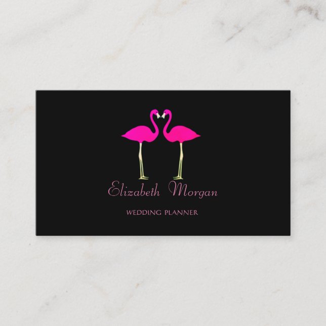 Tarjeta De Visita Moderno, Gracioso, Flamingos Rosados Enamorados, N (Anverso)