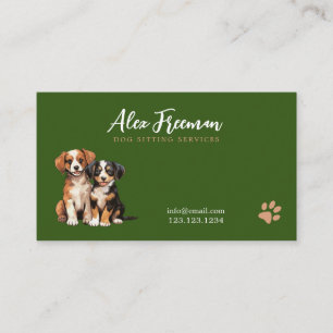 Tarjeta De Visita Moderno Green y Brown Cachorros de perros sentados