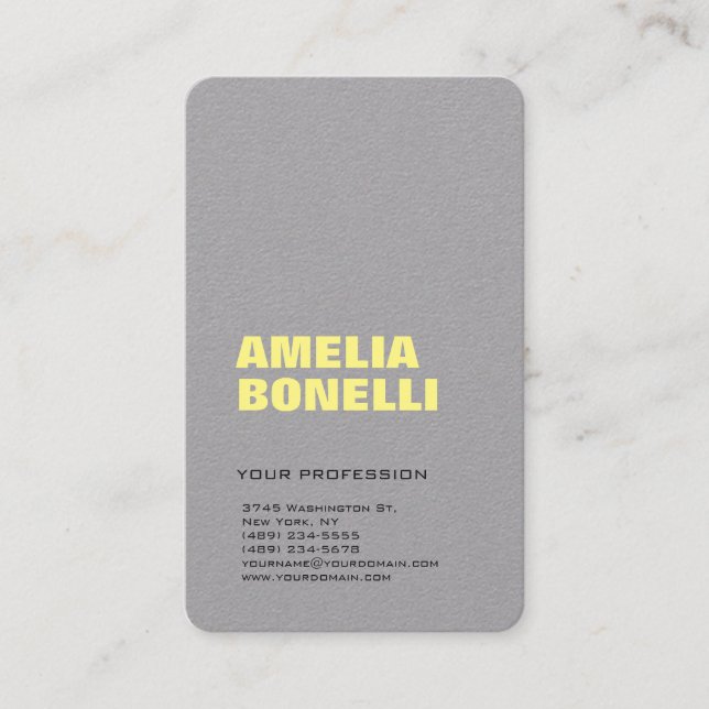 Tarjeta De Visita Moderno Gris Amarillo Negrita Profesional Minimali (Anverso)