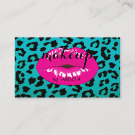 Tarjeta De Visita Moderno Gris Elegante Leopardo Imprimir Lips Rosa