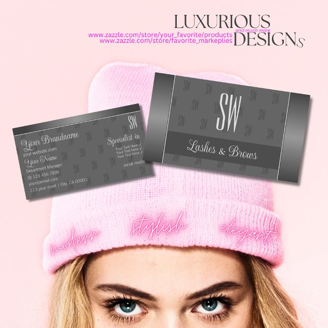 Tarjeta De Visita Moderno Gris plateado con monograma y foto (Subido por el creador)