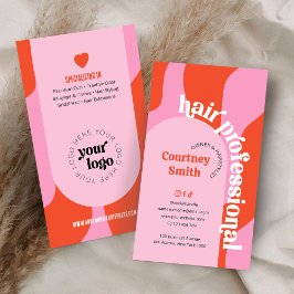 Tarjeta De Visita Moderno Groovy peluquero de pelo rosa y rojo