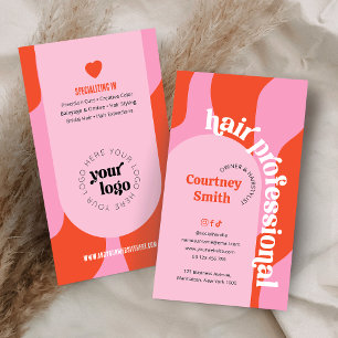 Tarjeta De Visita Moderno Groovy peluquero de pelo rosa y rojo