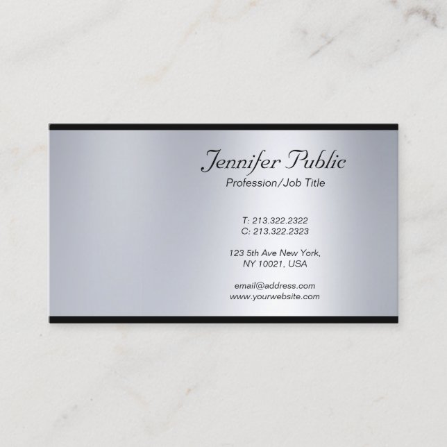 Tarjeta De Visita Moderno guion sofisticado profesional plateado (Anverso)