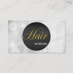 Tarjeta De Visita Moderno Hair Stylist Black Circle Silver Dots