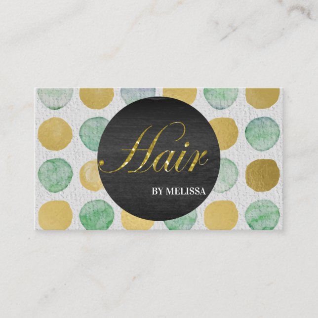 Tarjeta De Visita Moderno Hair Stylist Black Circle Silver Dots (Anverso)