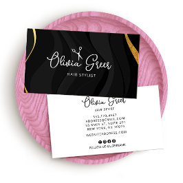 Tarjeta De Visita Moderno Hair Stylist Black Gold Script