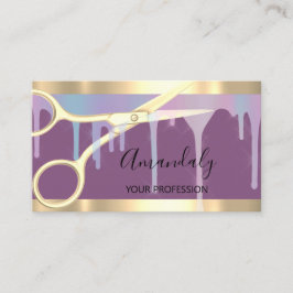 Tarjeta De Visita Moderno Hairdresser Coiffeur Gold Scissors Purple