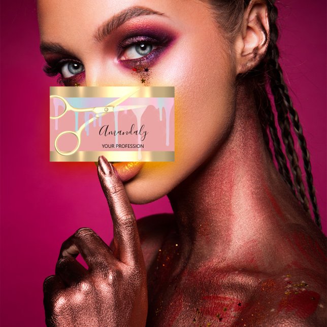 Tarjeta De Visita Moderno Hairdresser Coiffeur Tijeras de oro Pink (Modern Hairdresser Coiffeur Gold Scissors Pink Business Card)