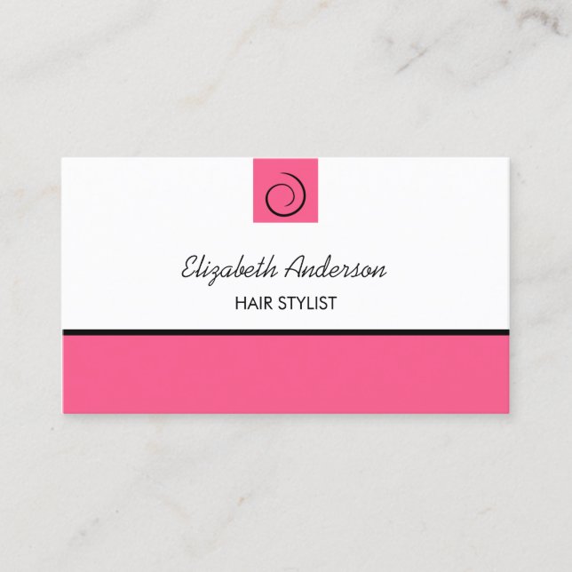 Tarjeta De Visita Moderno Hairstylist Preppy Pink Black Hair Salon (Anverso)