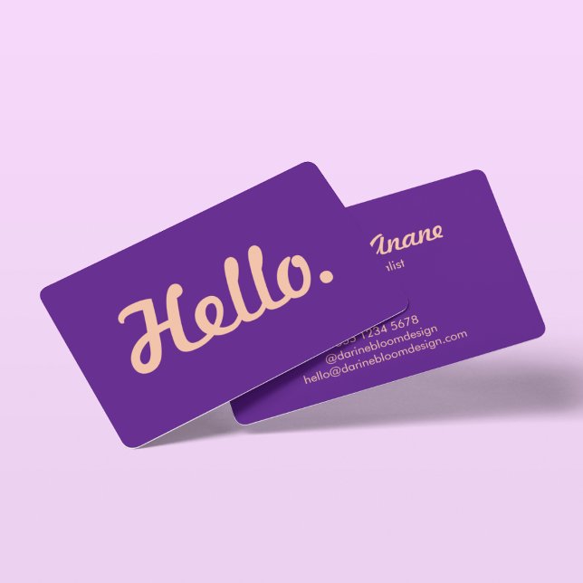 Tarjeta De Visita Moderno Hello Hi Script Pink & Purple Casual Trend (Subido por el creador)