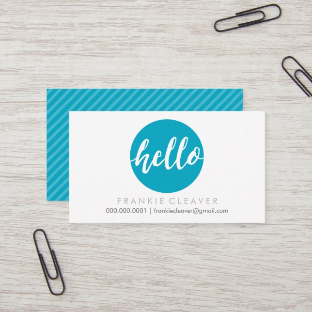Tarjeta De Visita MODERNO HELLO SCRIPT trazar mano negrita spot turq (Anverso/Reverso In Situ)