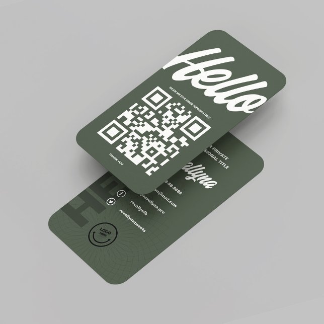 TARJETA DE VISITA MODERNO HOLA MONOGRAM LOGO MOSS CÓDIGO QR VERDE (MODERN HELLO MONOGRAM LOGO MOSS GREEN QR CODE BUSINESS CARD
)
