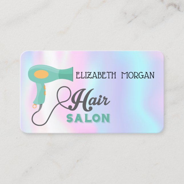 Tarjeta De Visita Moderno, Holográfico, Secador de pelo, Salón de pe (Anverso)