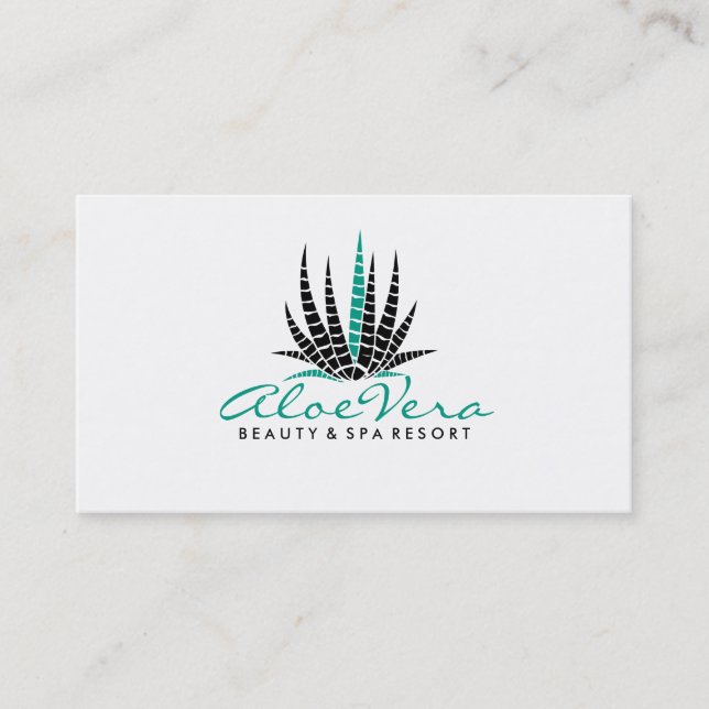 Tarjeta De Visita Moderno Ilustracion blanco y Verde azulado aloe ve (Anverso)