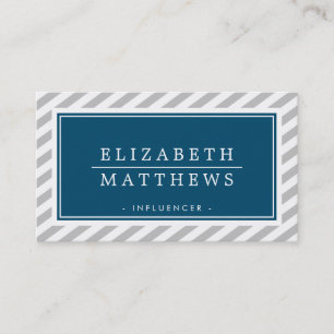 Tarjeta De Visita MODERNO INFLUENCIR elegante borde gris marina blan