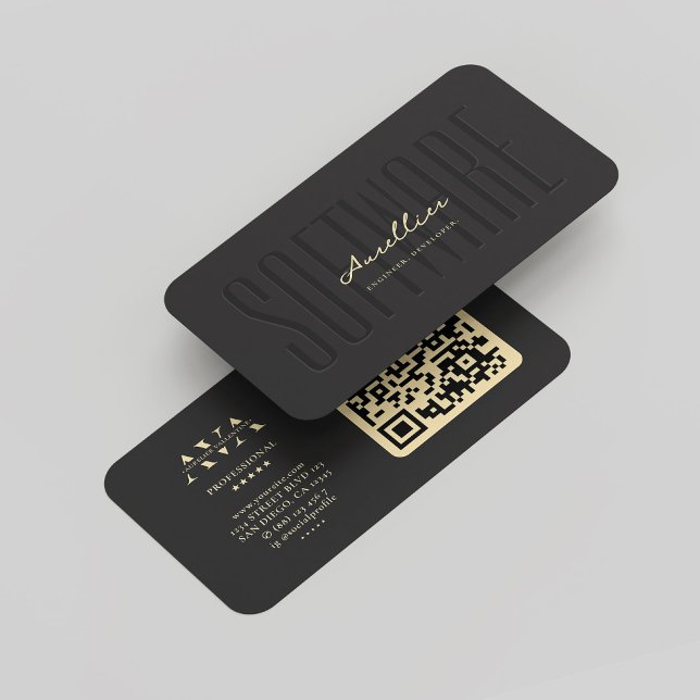 Tarjeta De Visita Moderno ingeniero de software de monograma negro (Modern Monogram Software Engineer Developer Black Business Card
)