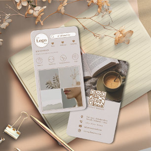 Tarjeta De Visita Moderno Instagram 4 Collage de fotos Beige