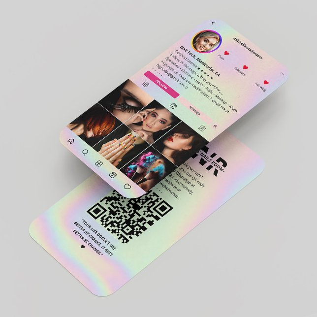 Tarjeta De Visita Moderno Instagram Manicurista Holográfico Rosa (Manicurist Holographic Pink Instagram Modern Business Card
)